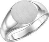 14K White Gold 13 mm Round Signet Ring