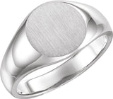 14K White Gold 13 mm Round Signet Ring