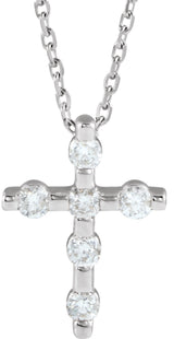 Sterling Silver 1/5 CTW Natural Diamond Cross 16-18" Necklace