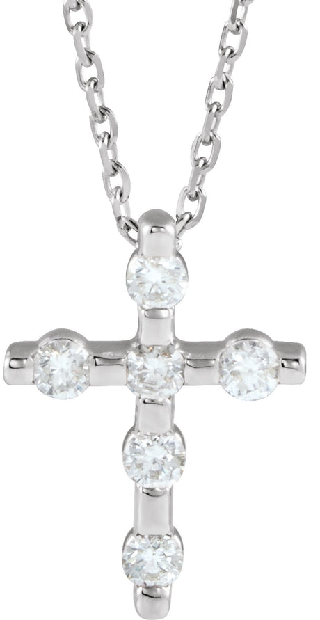 Sterling Silver 1/5 CTW Natural Diamond Cross 16-18" Necklace