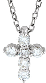 14K White 1/6 CTW Lab-Grown Diamond Cross 16-18" Necklace