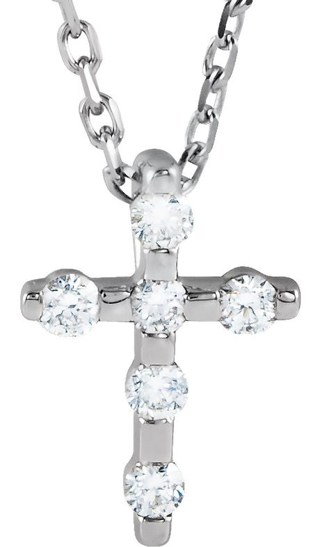 14K White .08 CTW Natural Diamond Cross 16-18" Necklace