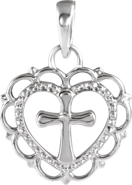 Sterling Silver Youth Heart with Cross Pendant