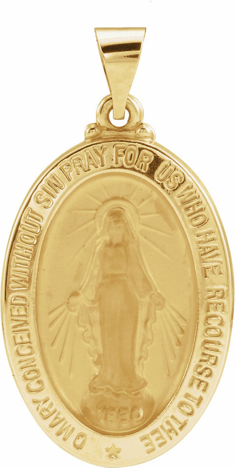 14K Yellow Gold 25x18 mm Oval Hollow Miraculous Medal