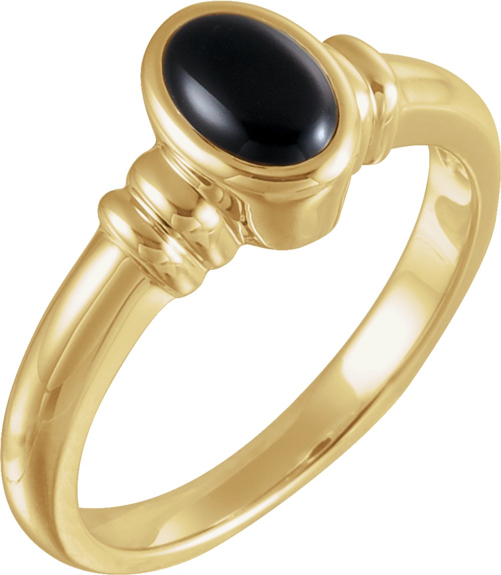 14K Yellow Natural Black Onyx Ring