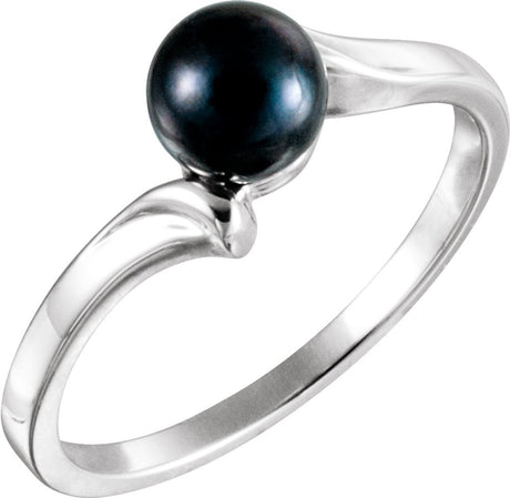 14K White Cultured Black Akoya Pearl Ring