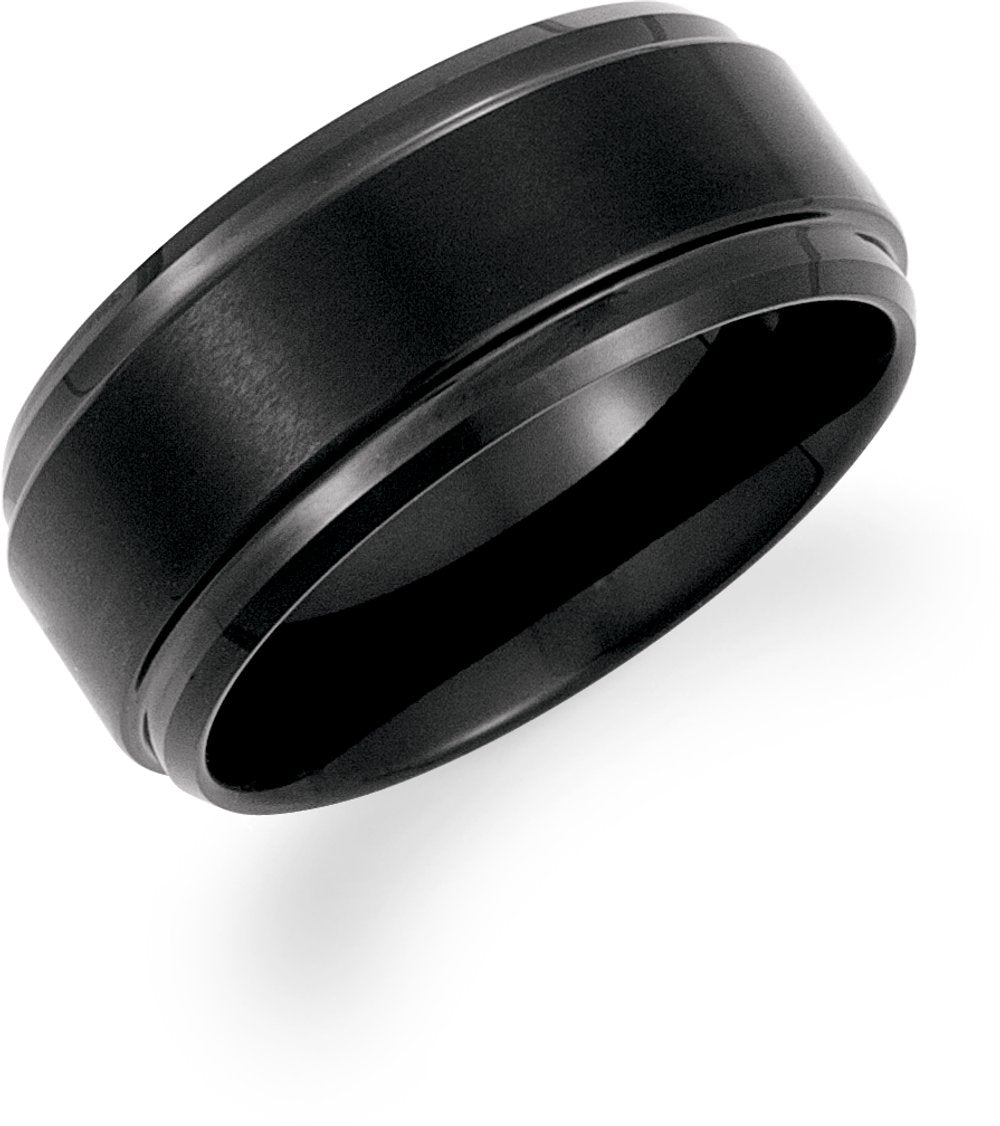 Black PVD Tungsten 10 mm Ridged Band with Satin Center Size 10.5