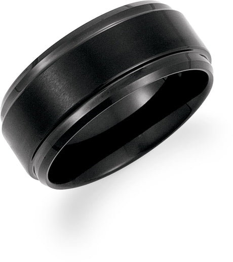 Black PVD Tungsten 10 mm Beveled-Edge Flat Band Size 8.5