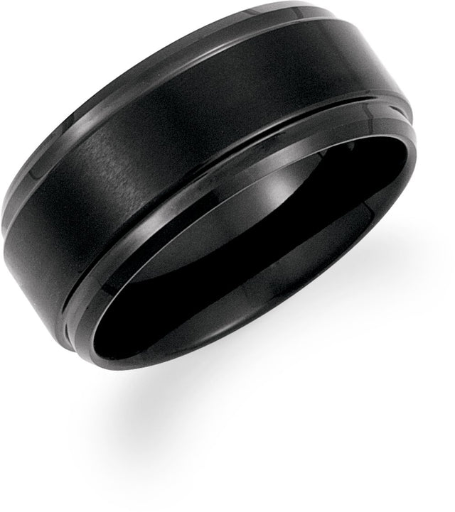 Black PVD Tungsten 10 mm Beveled-Edge Flat Band Size 8.5