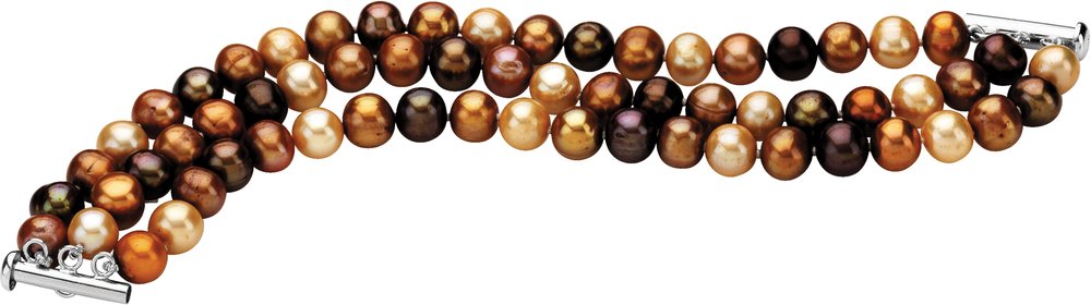 Sterling Silver Cultured Chocolate Freshwater Pearl 3-Strand 7 1/4" Bracelet