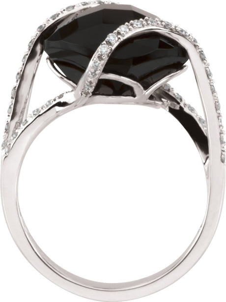 14K White Natural Black Onyx & 1/5 CTW Natural Diamond Ring