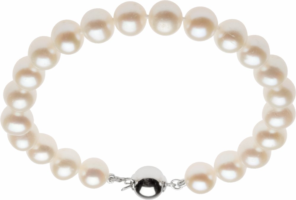 Sterling Silver 8-9 mm Cultured White Freshwater Pearl 7 3/4" Bracelet