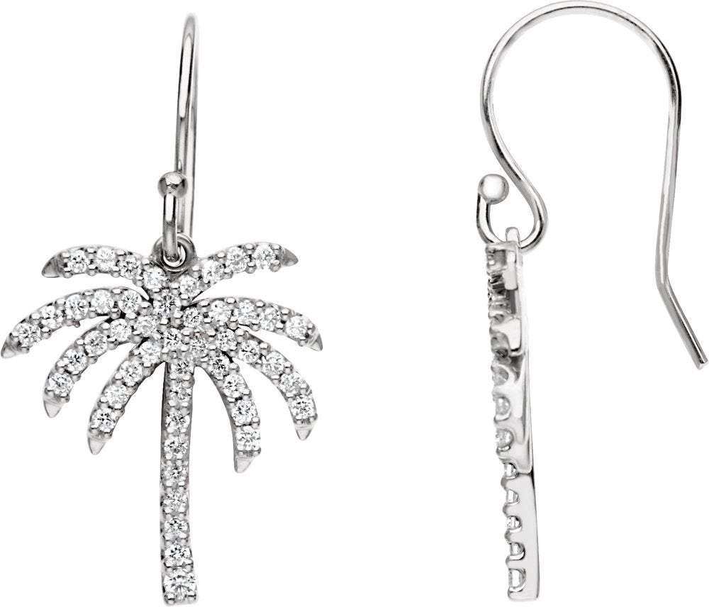 14K White Gold 3/8 CTW Natural Diamond Palm Tree Earrings