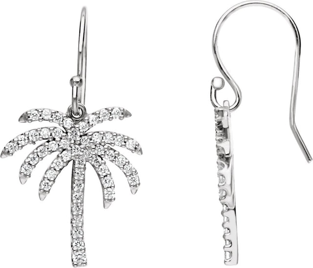 14K White Gold 3/8 CTW Natural Diamond Palm Tree Earrings