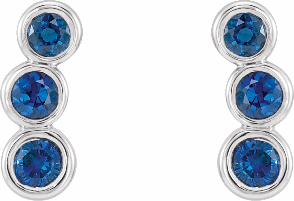 14K White Lab-Grown Blue Sapphire Ear Climbers