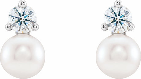 14K White Cultured White Freshwater Pearl & 1/2 CTW Natural Diamond Earrings