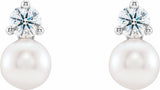 14K White Gold Cultured White Freshwater Pearl & 1/2 CTW Natural Diamond Earrings