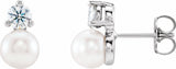 14K White Cultured White Freshwater Pearl & 1/2 CTW Natural Diamond Earrings