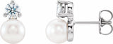 14K White Gold Cultured White Freshwater Pearl & 1/2 CTW Natural Diamond Earrings