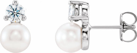 14K White Gold Cultured White Freshwater Pearl & 1/2 CTW Natural Diamond Earrings
