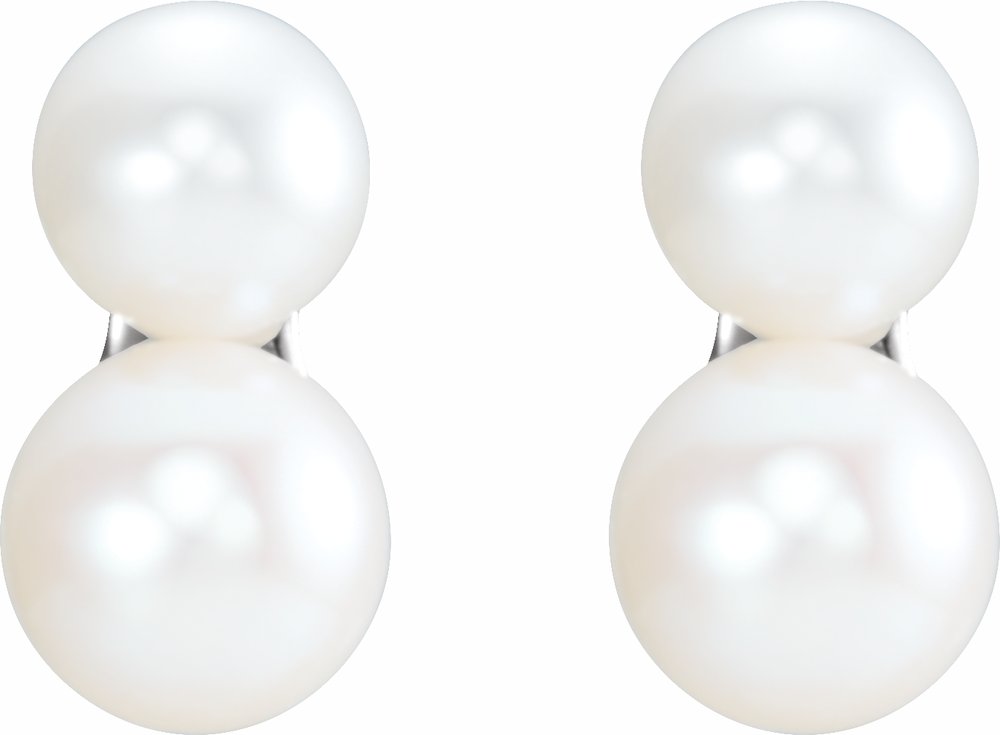 14K White Gold Cultured White Freshwater Pearl Ear Climbers  