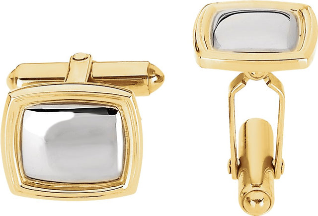 14K Yellow/White 14x16 mm Square Cuff Links