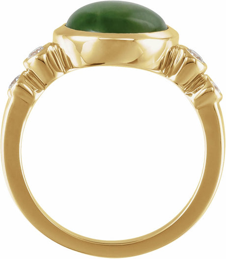 14K Yellow Natural Nephrite Jade & 1/6 CTW Natural Diamond Ring