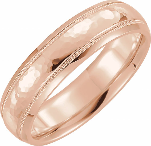 10K Rose Gold 5 mm Milgrain Edge Comfort-Fit Half Round Band Size 8