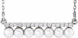 14K White Cultured White Freshwater Pearl & 1/8 CTW Natural Diamond Bar 16-18" Necklace  