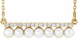 14K Yellow Cultured White Freshwater Pearl & 1/8 CTW Natural Diamond Bar 16-18" Necklace  