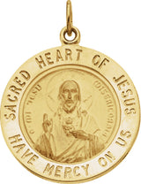 14K Yellow 22 mm Round Sacred Heart of Jesus Medal 