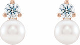 14K Rose Cultured White Freshwater Pearl & 1/2 CTW Natural Diamond Earrings