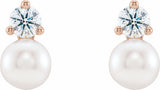 14K Rose Gold Cultured White Freshwater Pearl & 1/2 CTW Natural Diamond Earrings
