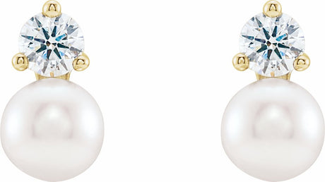 14K Yellow Gold Cultured White Freshwater Pearl & 1/2 CTW Natural Diamond Earrings