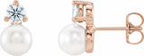 14K Rose Gold Cultured White Freshwater Pearl & 1/2 CTW Natural Diamond Earrings