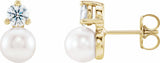 14K Yellow Gold Cultured White Freshwater Pearl & 1/2 CTW Natural Diamond Earrings