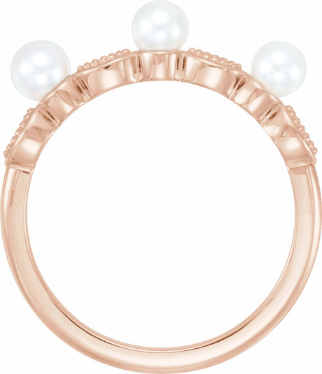 14K Rose Gold Cultured White Freshwater Pearl & .03 CTW Natural Diamond Stackable Ring