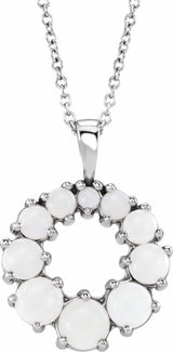 14K White Natural White Opal Halo-Style 16-18" Necklace