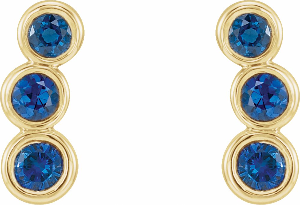 14K Yellow Natural Blue Sapphire Ear Climbers