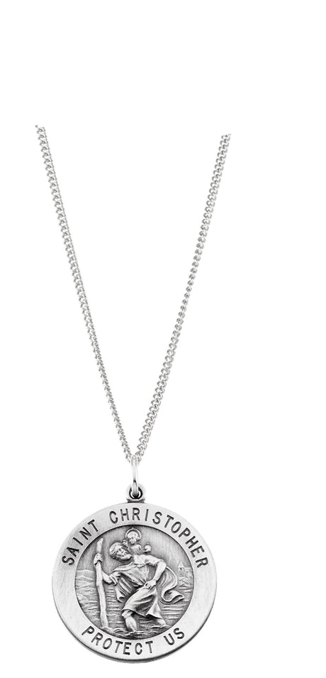 Sterling Silver 25 mm St. Christopher Medal 24” Necklace 