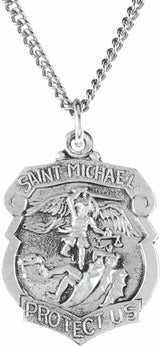 Sterling Silver 24.6x21 mm St. Michael Medal 24" Necklace 