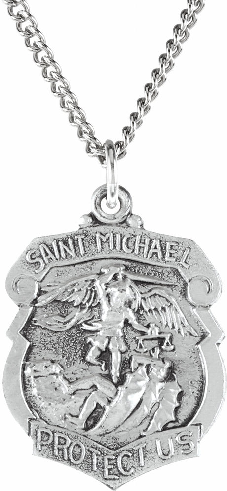 Sterling Silver 24.6x21 mm St. Michael Medal 24" Necklace 