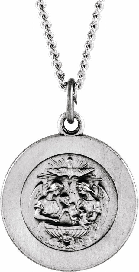 Sterling Silver 15 mm Baptism Medal 18" Necklace  