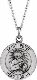 Sterling Silver 15 mm Round St. Peter 18" Necklace