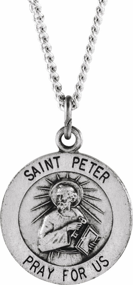 Sterling Silver 15 mm Round St. Peter 18" Necklace