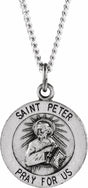 Sterling Silver 15 mm Round St. Peter 18" Necklace