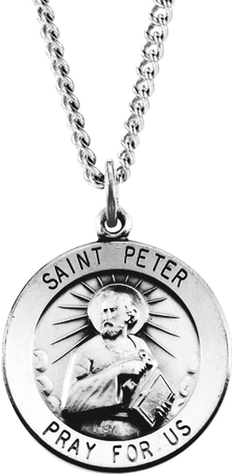 Sterling Silver 22 mm Round St. Peter 24" Necklace