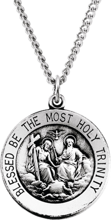 Sterling Silver 18 mm Round Holy Trinity 18" Necklace