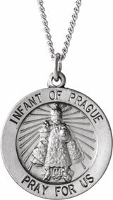 Sterling Silver 18 mm Round Infant of Prague Medal 18" Necklace  