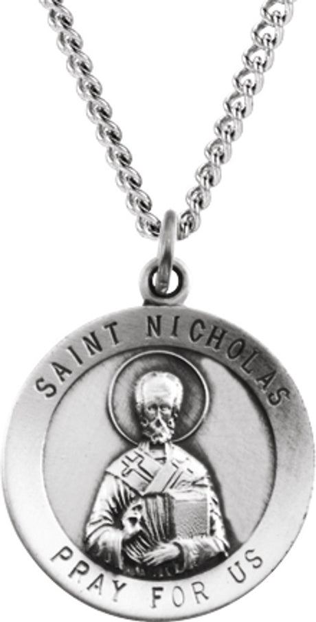 Sterling Silver 18.25 mm St. Nicholas Medal 18" Necklace